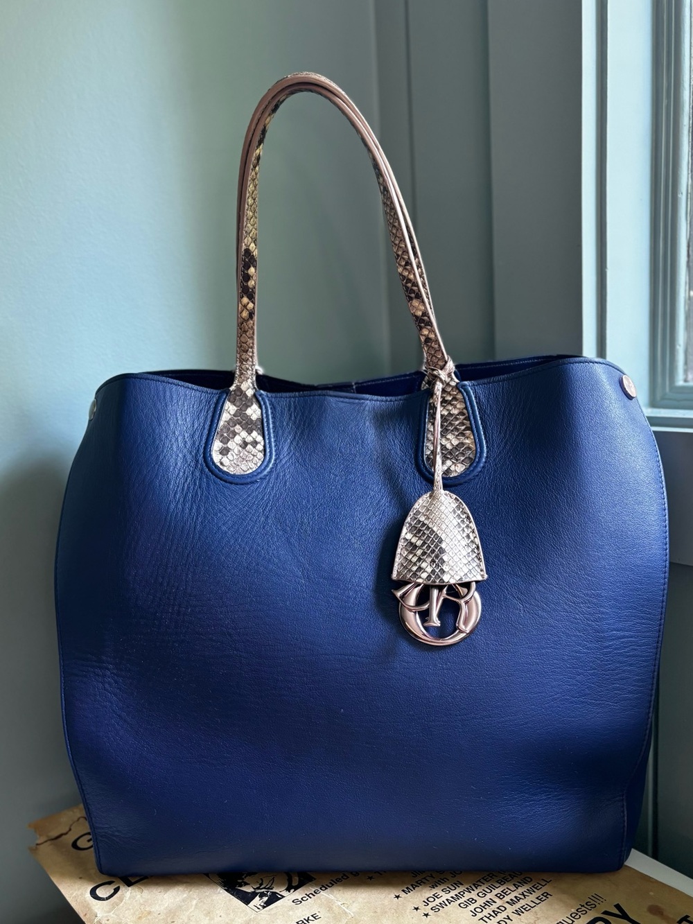 Christian Dior Large DiorAddict Exotic Python Leather Blue Shopping Tote EUC